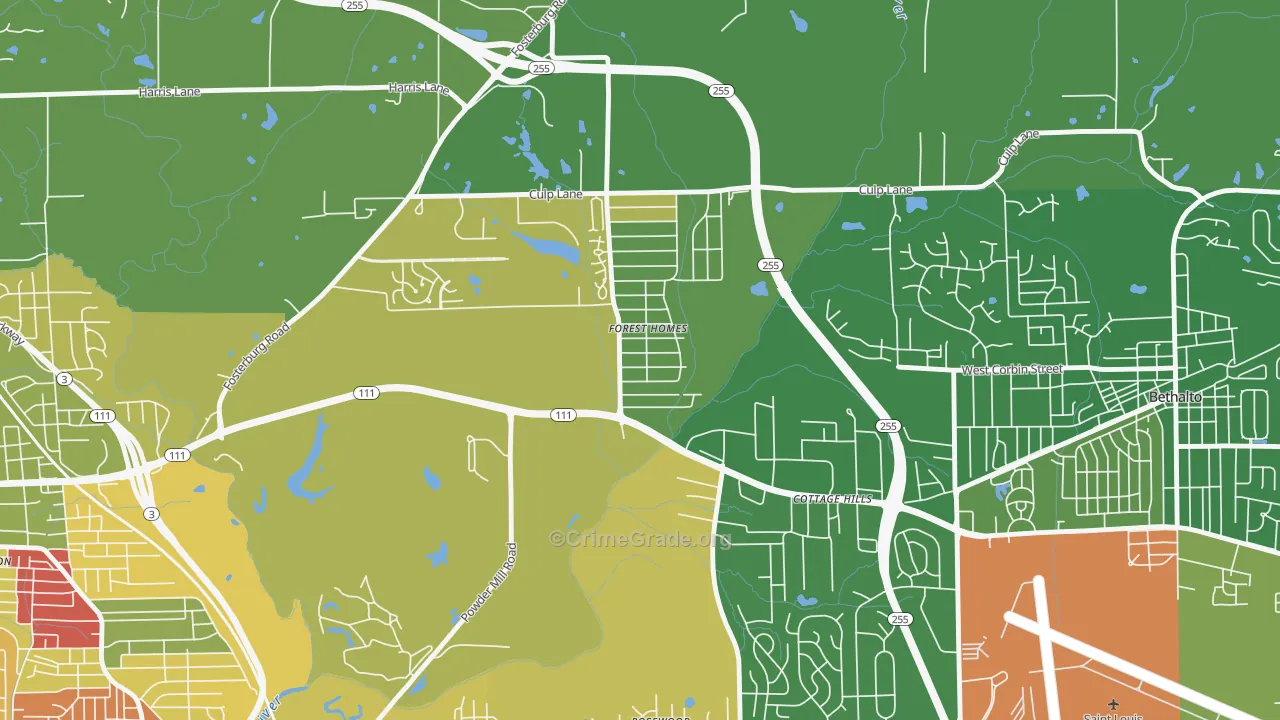 Cottage Hills, IL Map of Robbery Rates