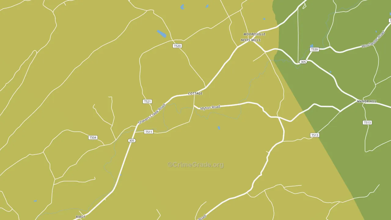 Cottage, PA Map of Robbery Rates