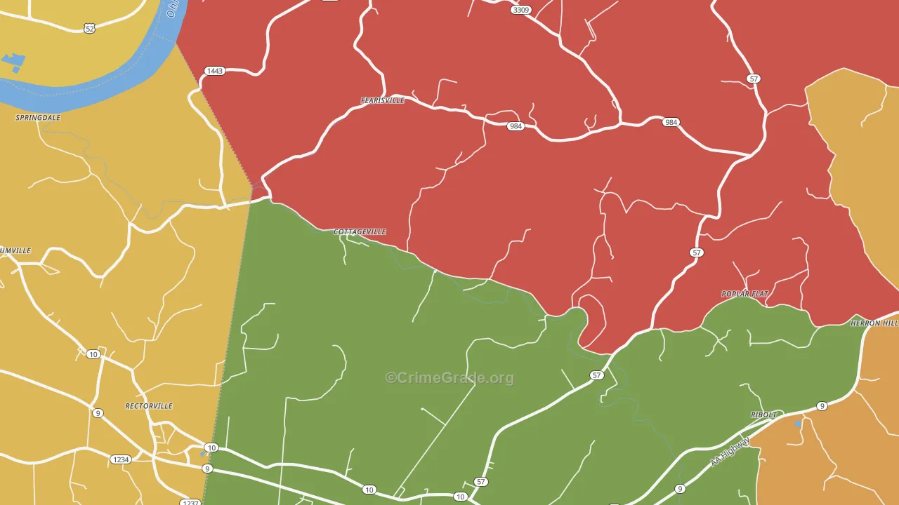 Cottageville, KY Map of Robbery Rates