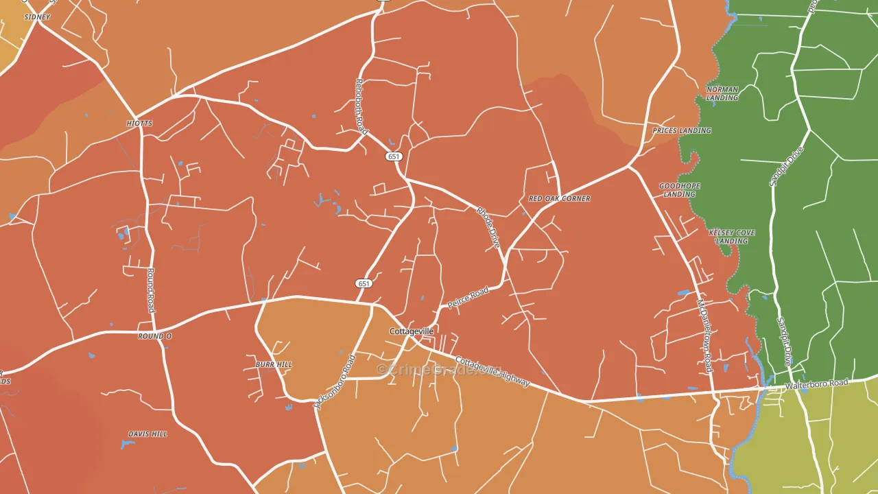 Cottageville, SC Map of Robbery Rates