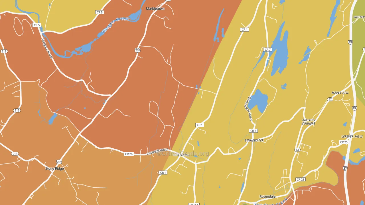 Cottekill, NY Map of Robbery Rates