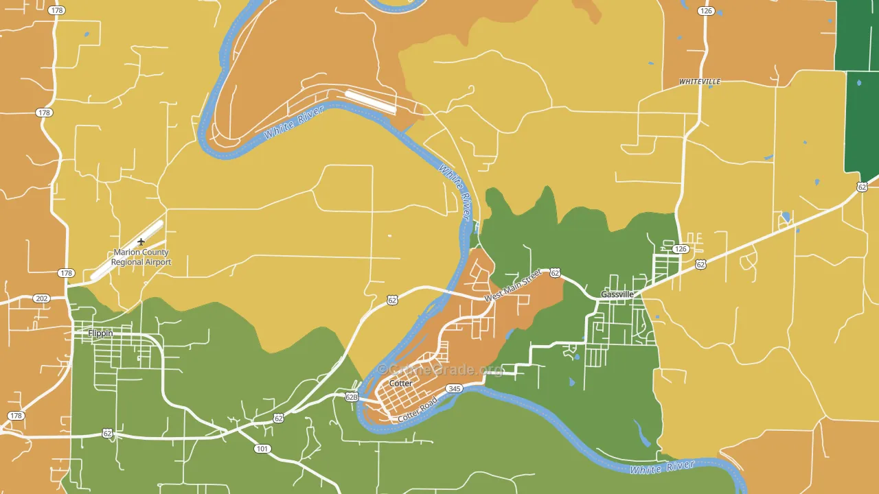Cotter, AR Map of Robbery Rates