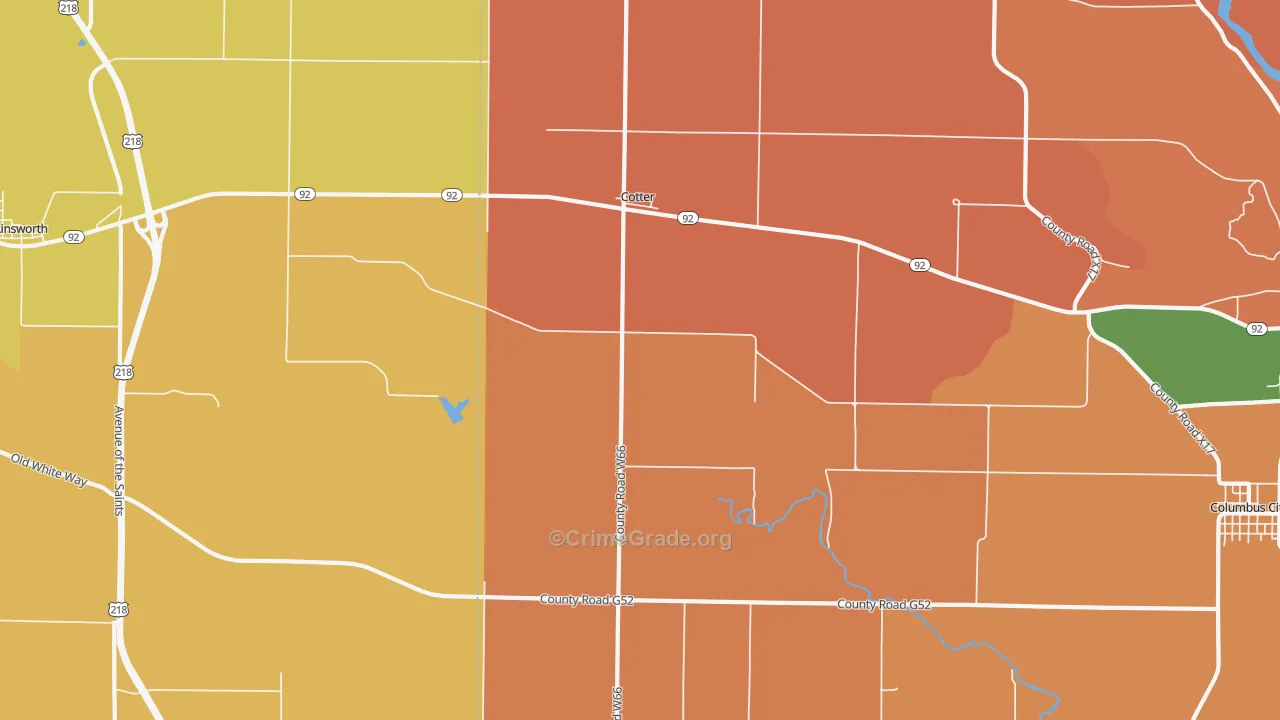 Cotter, IA Map of Robbery Rates