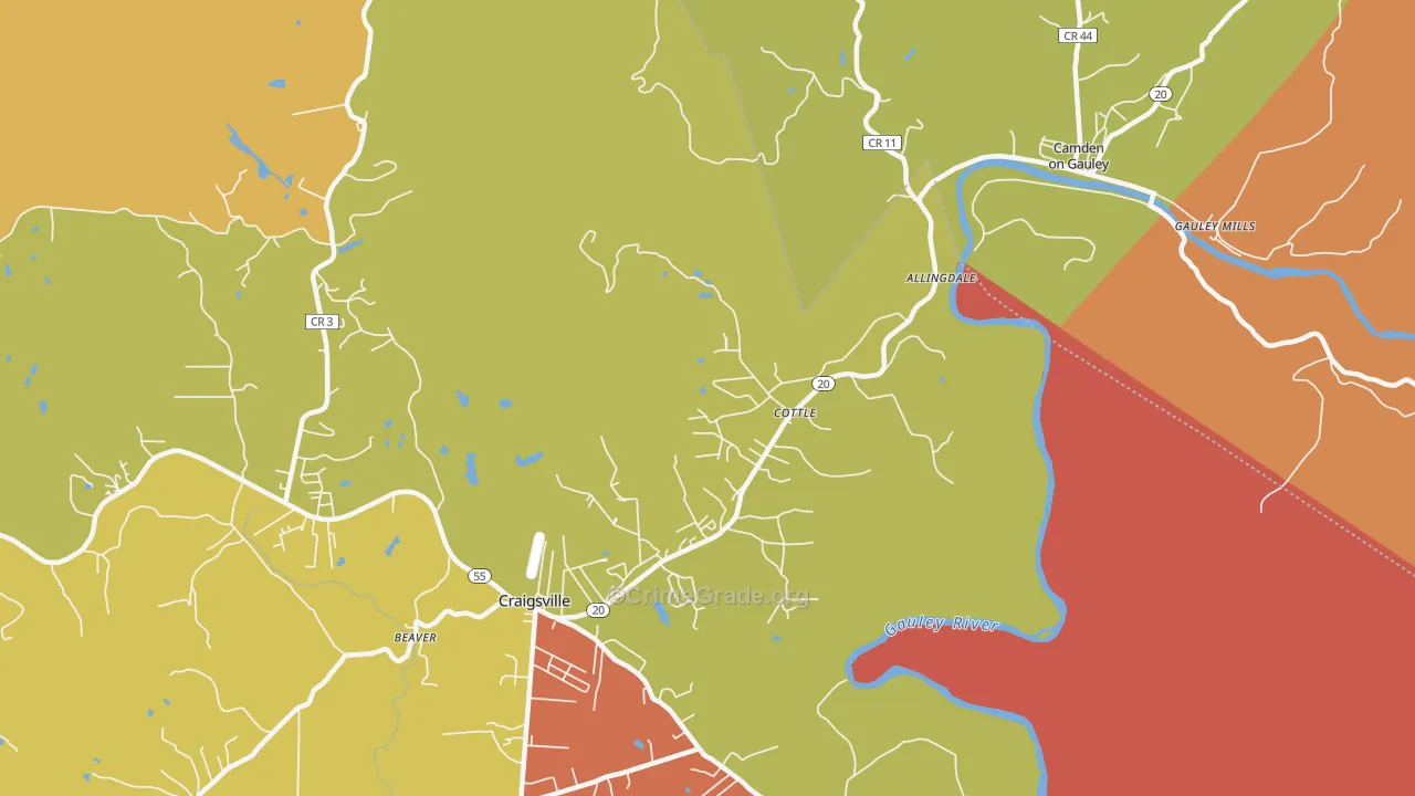 Cottle, WV Map of Robbery Rates