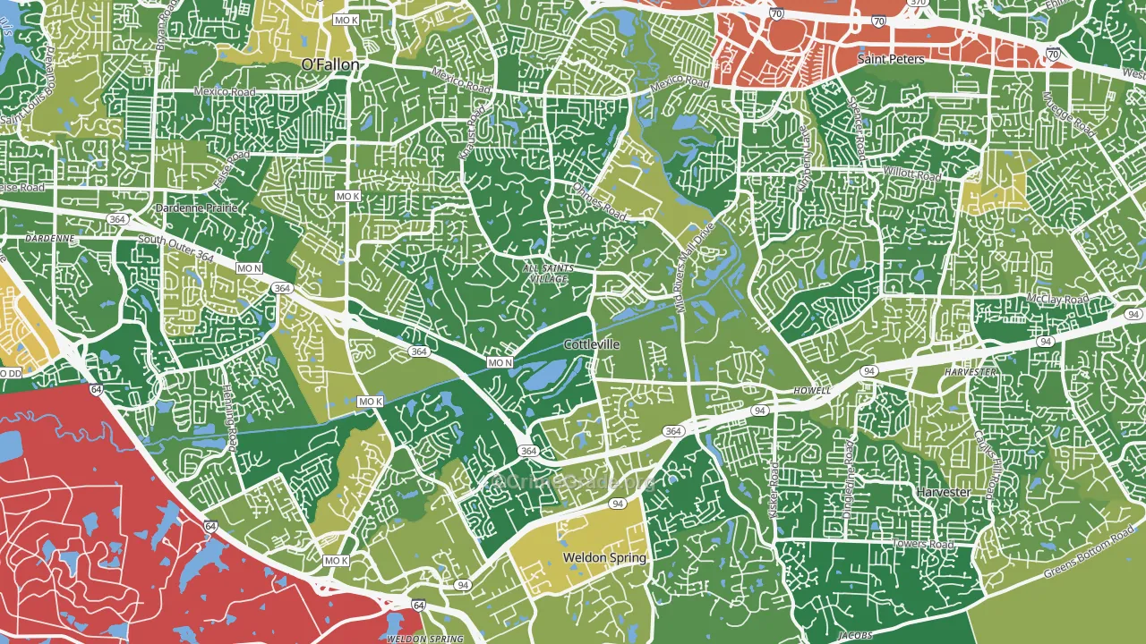 Cottleville, MO Map of Robbery Rates