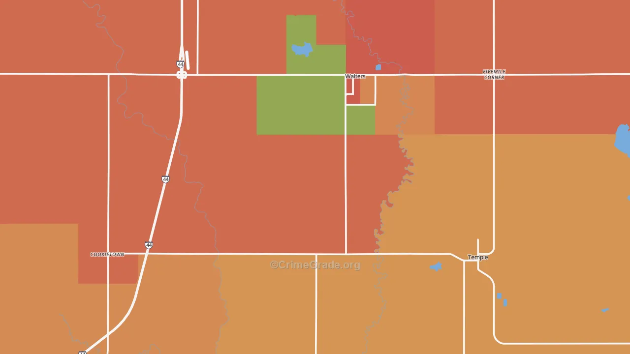 Cotton County, OK Map of Robbery Rates