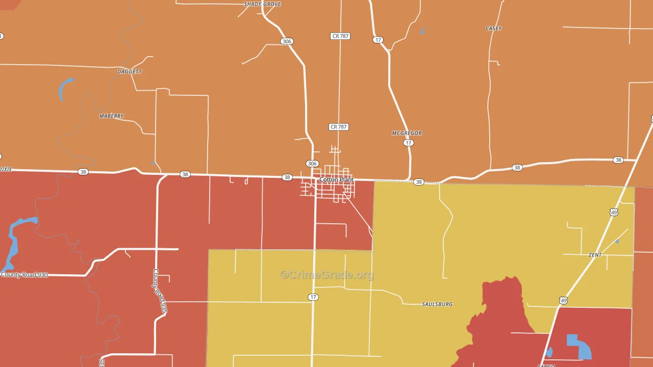 Cotton Plant, AR Map of Robbery Rates
