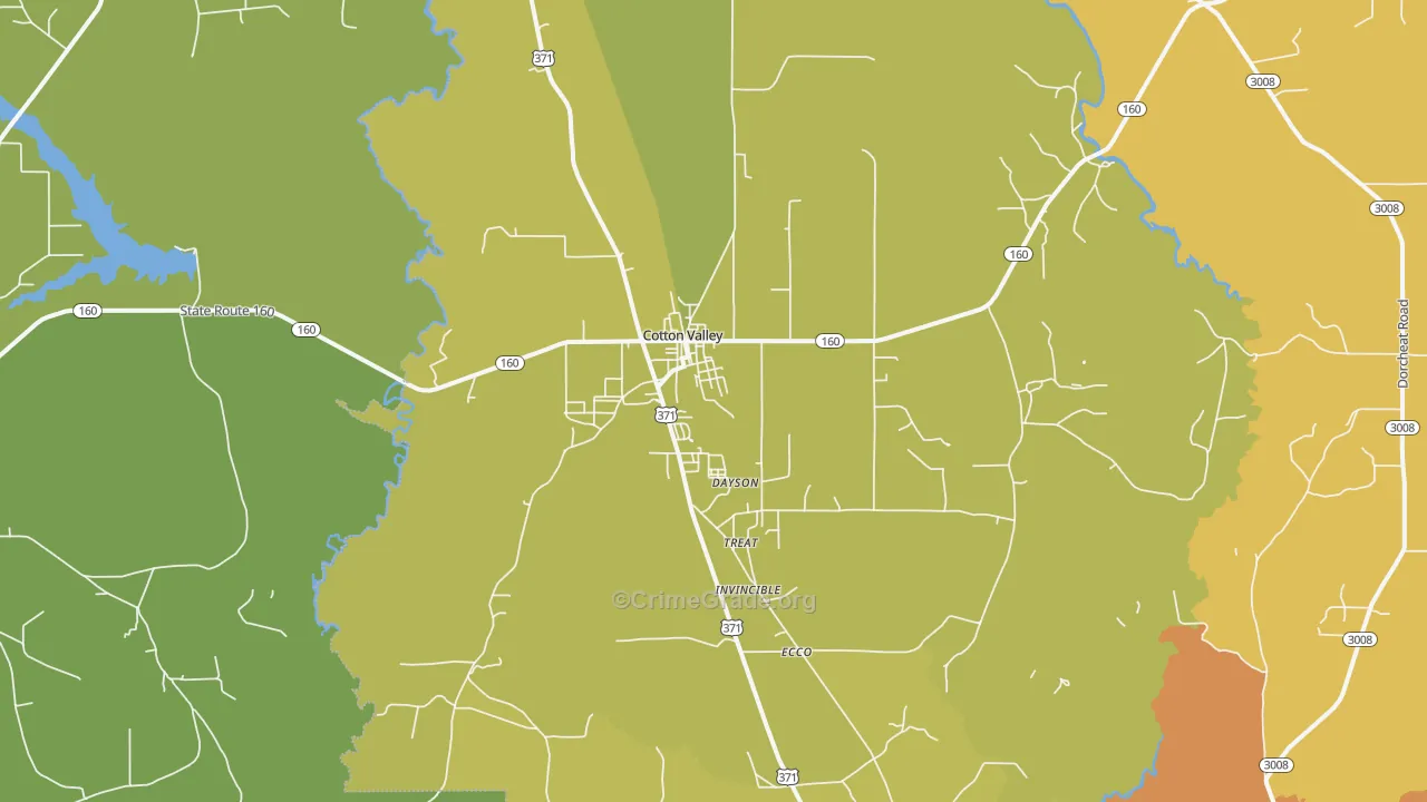 Cotton Valley, LA Map of Robbery Rates