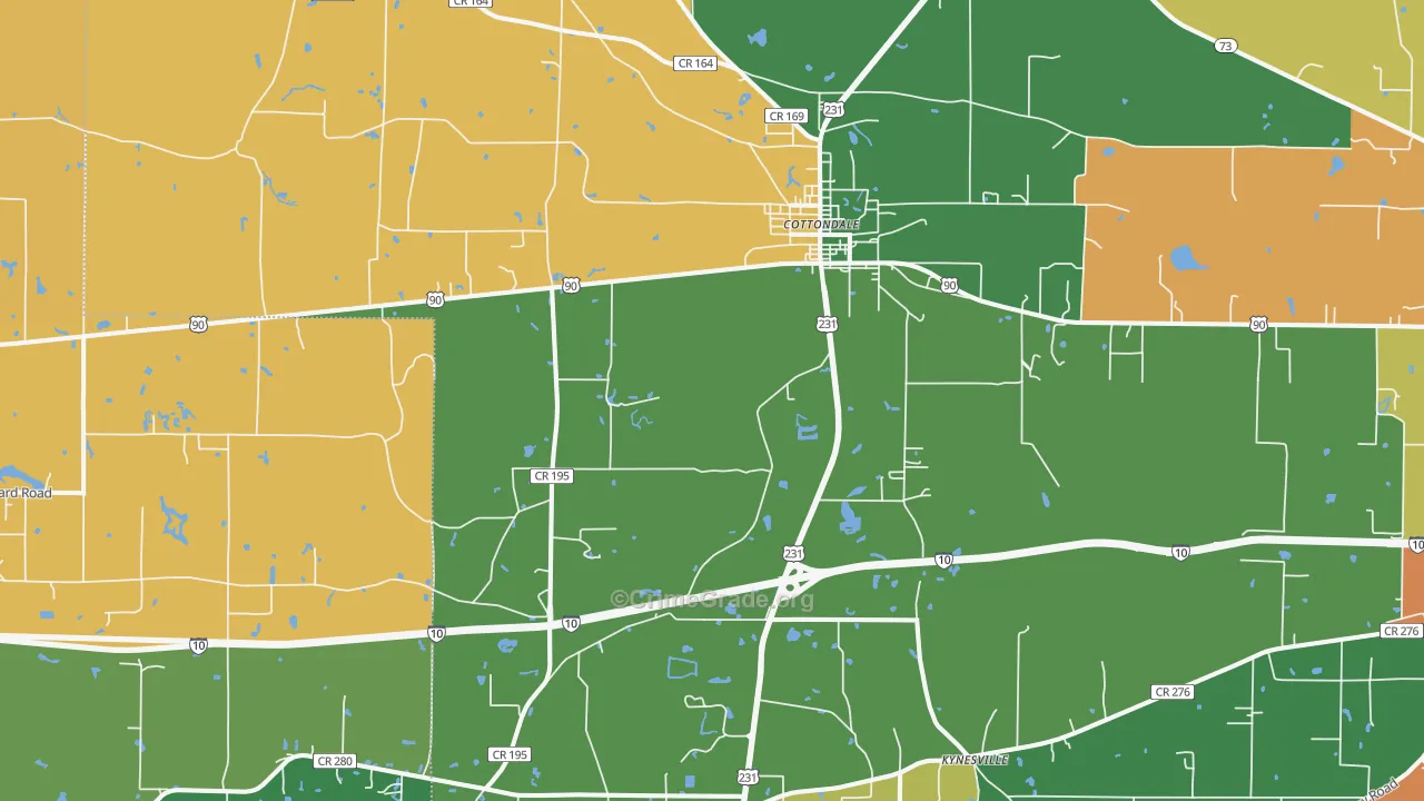 Cottondale, FL Map of Robbery Rates