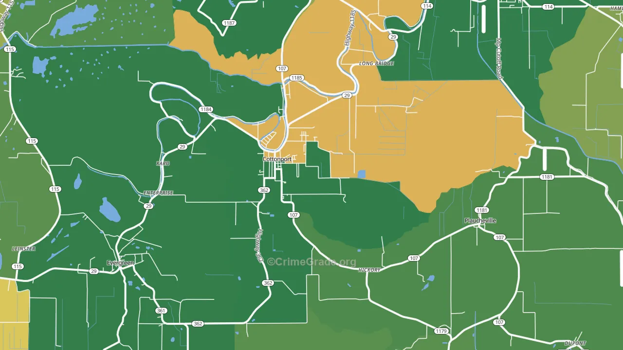Cottonport, LA Map of Robbery Rates
