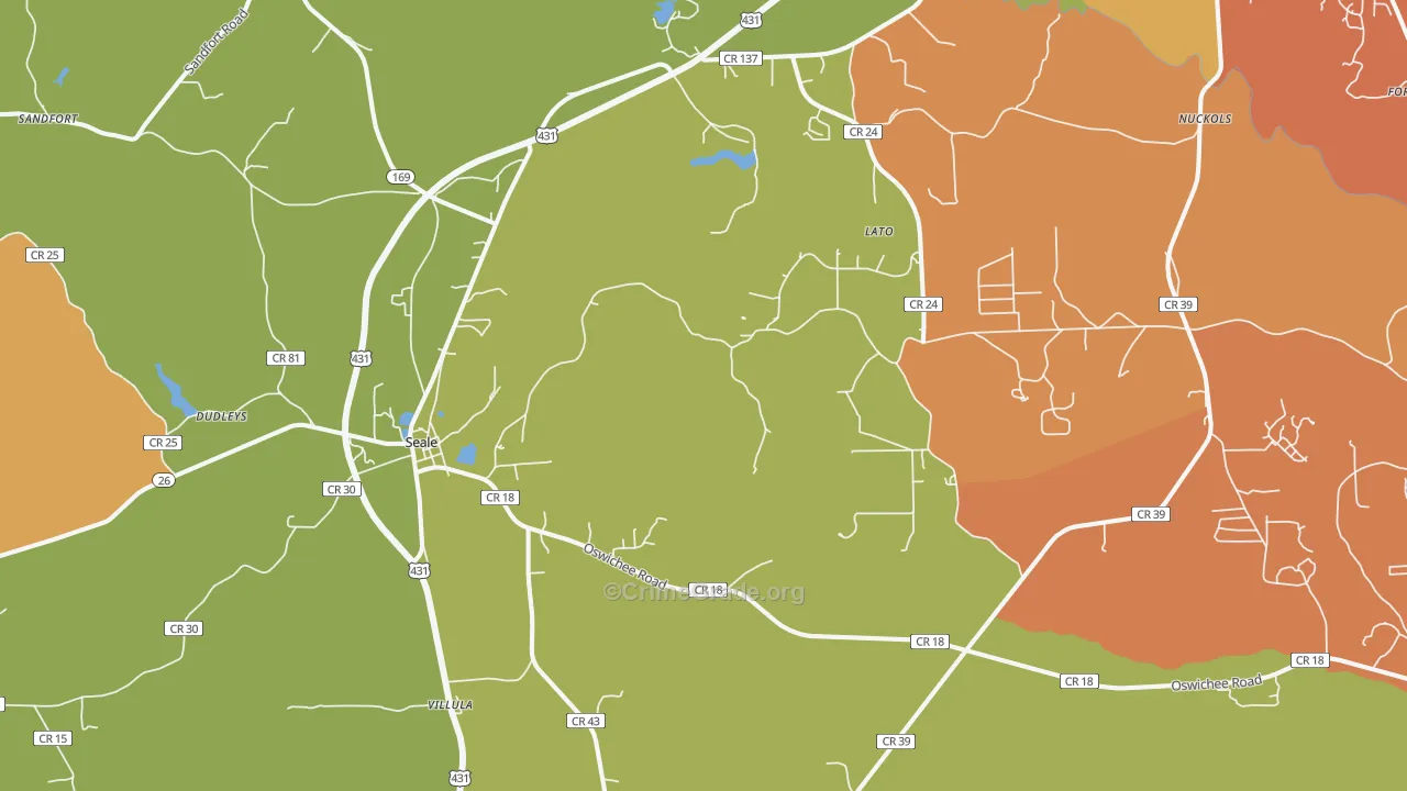 Cottonton, AL Map of Robbery Rates