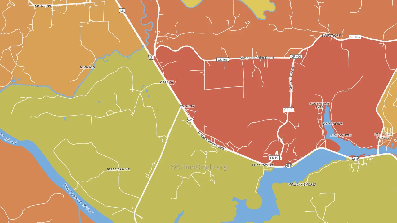 Cottonville, AL Map of Robbery Rates
