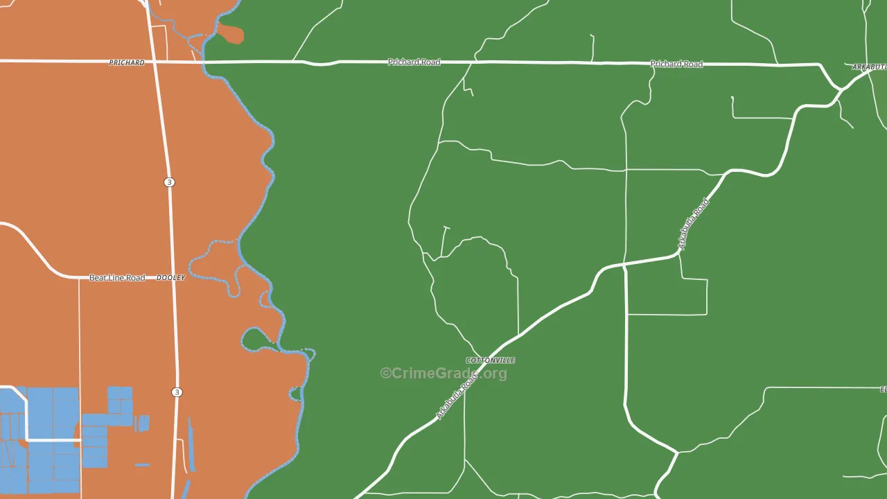 Cottonville, MS Map of Robbery Rates