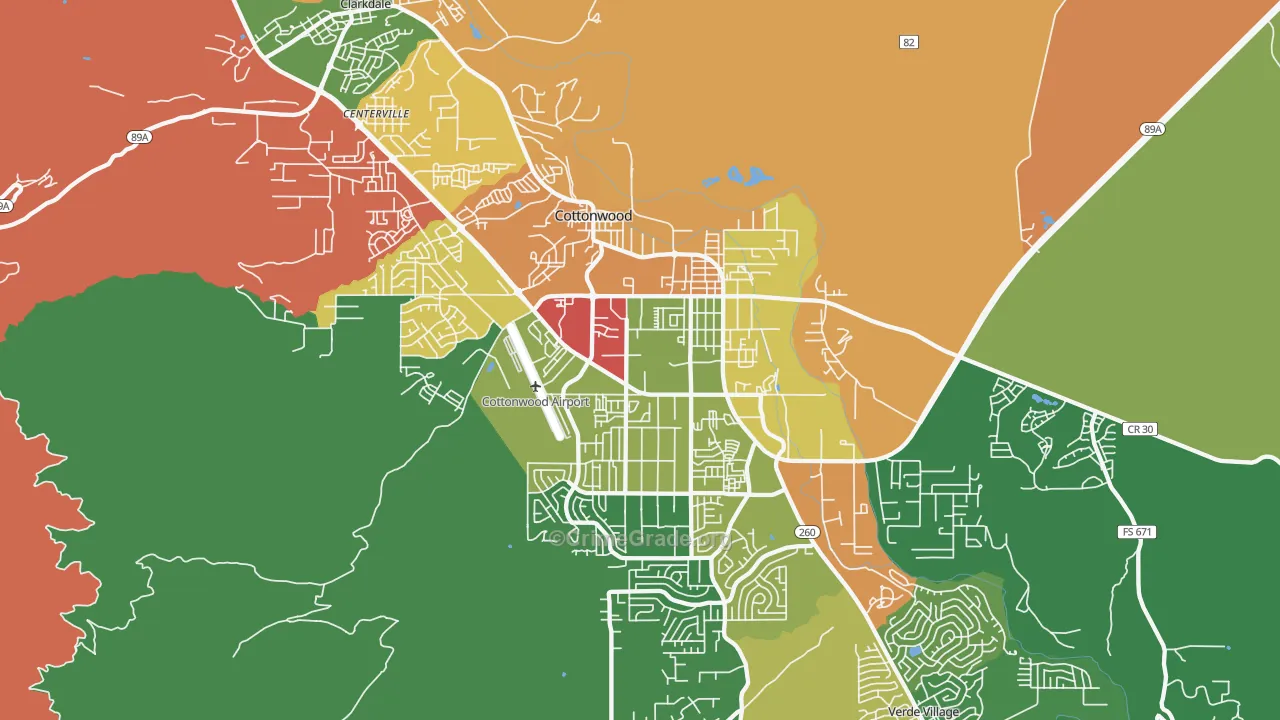 Cottonwood, AZ Map of Robbery Rates