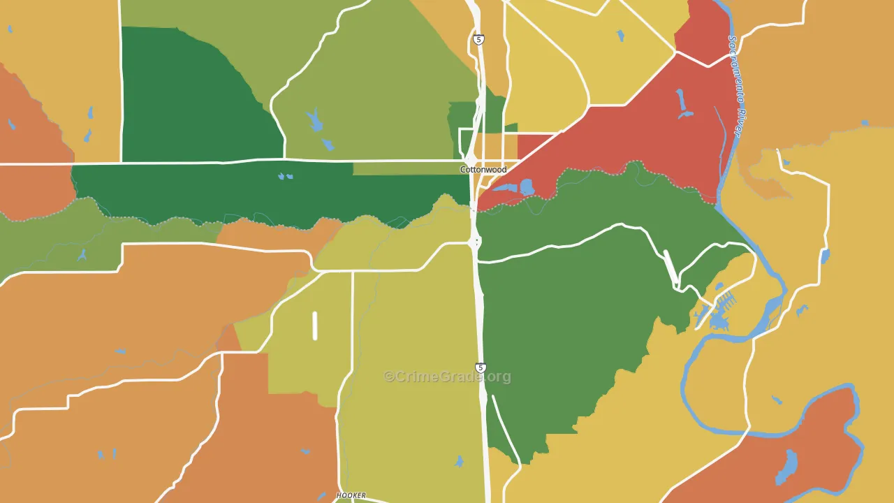 Cottonwood, CA Map of Robbery Rates