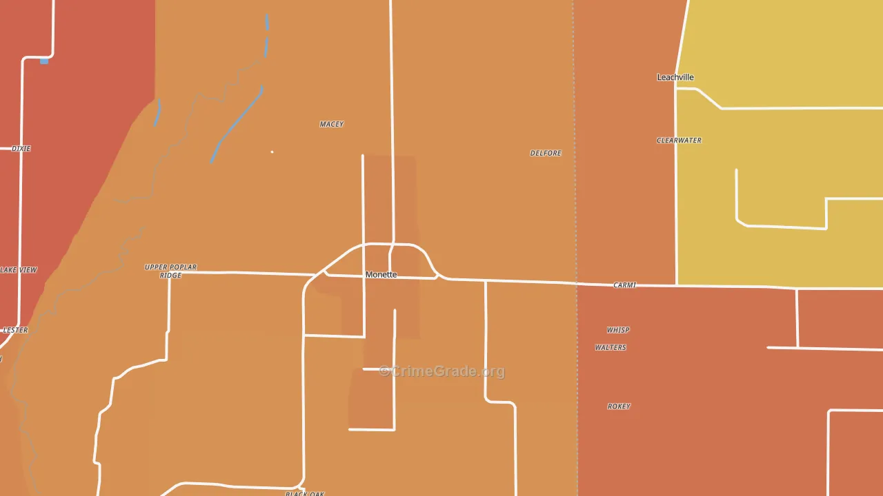 Cottonwood Corner, AR Map of Robbery Rates
