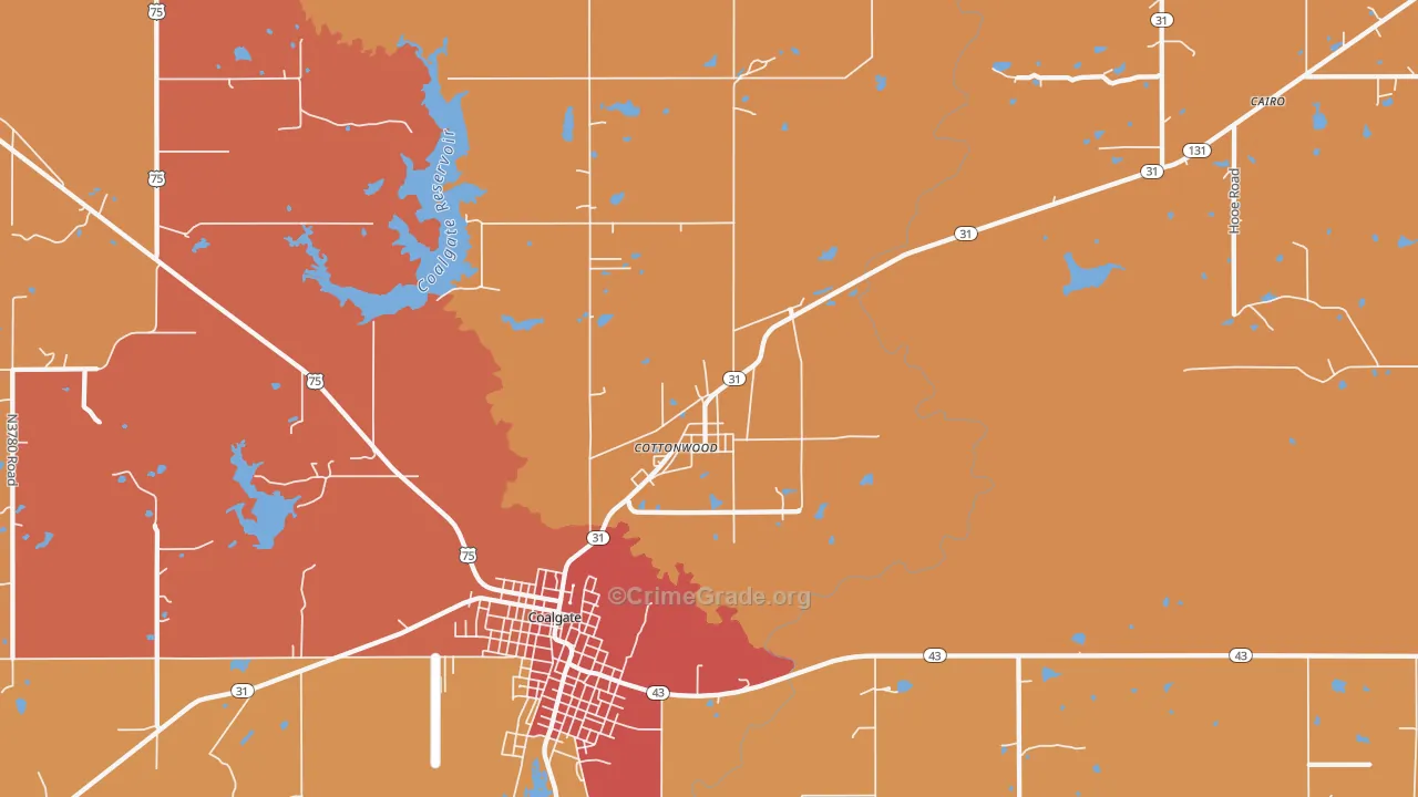 Cottonwood, OK Map of Robbery Rates