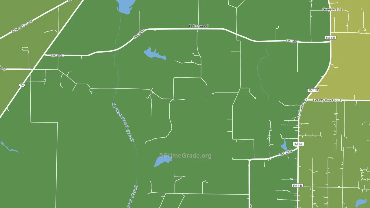 Cottonwood, TX Map of Robbery Rates