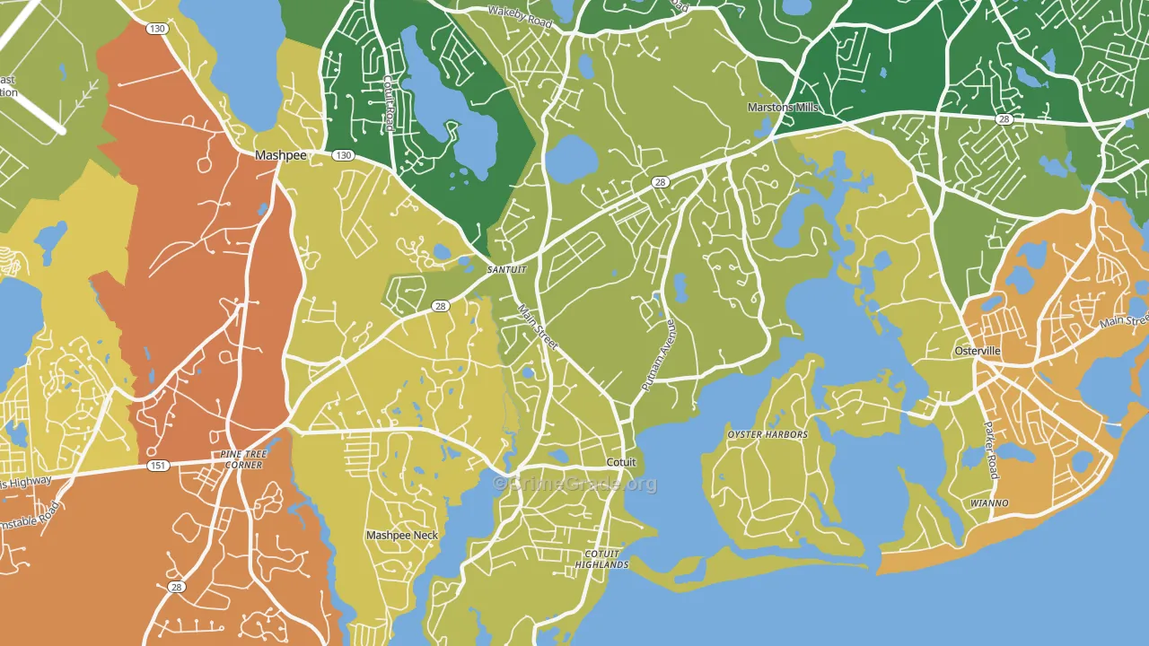 Cotuit, MA Map of Robbery Rates