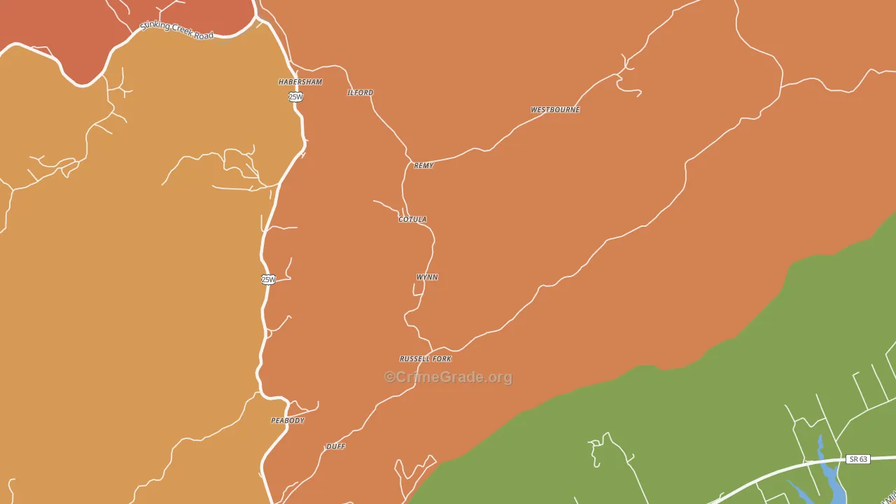 Cotula, TN Map of Robbery Rates