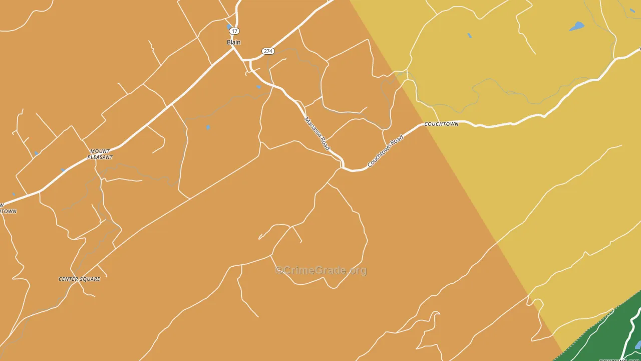 Couchtown, PA Map of Robbery Rates