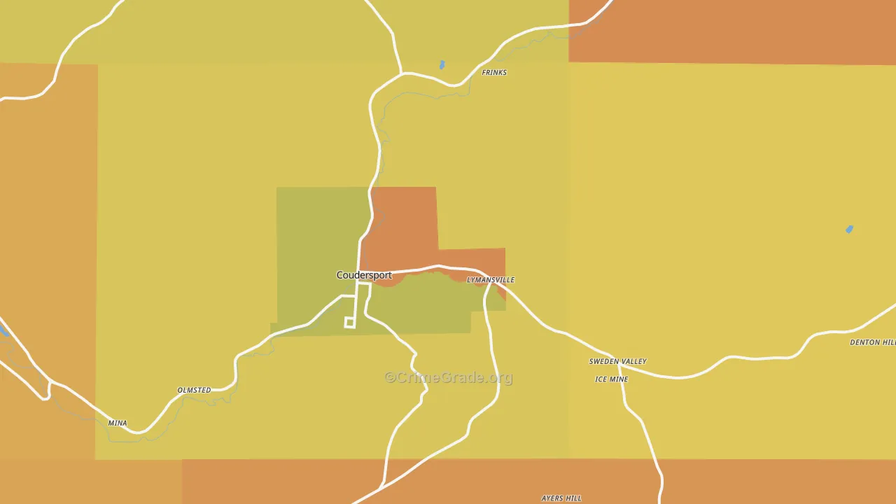 Coudersport, PA Map of Robbery Rates