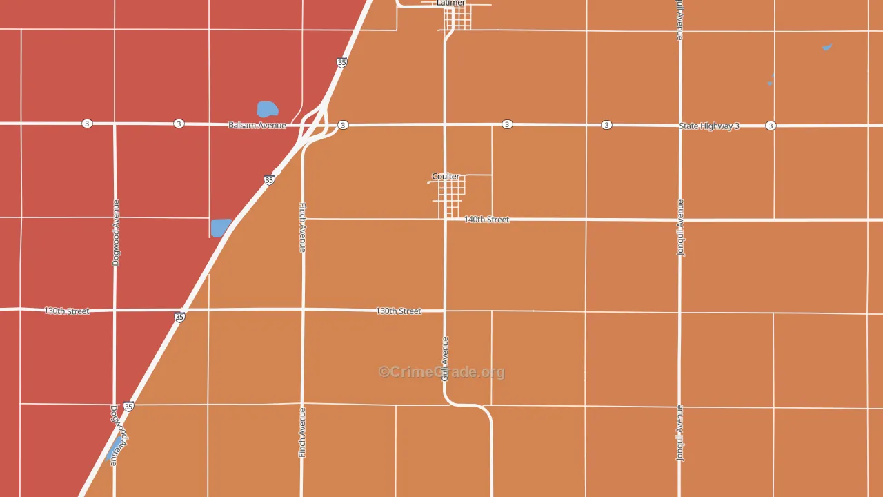 Coulter, IA Map of Robbery Rates