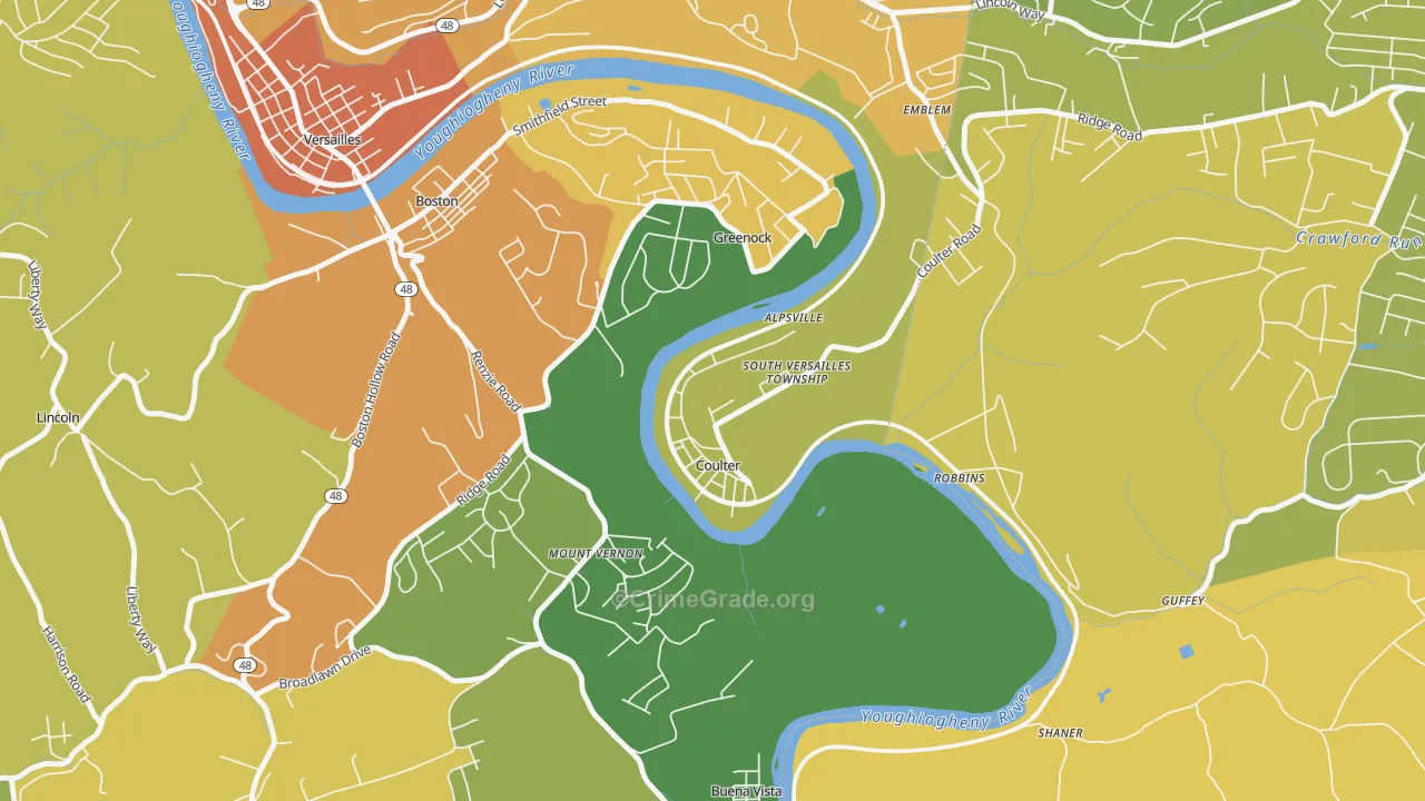 Coulters, PA Map of Robbery Rates
