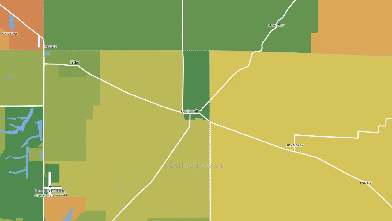 Coulterville, IL Map of Robbery Rates