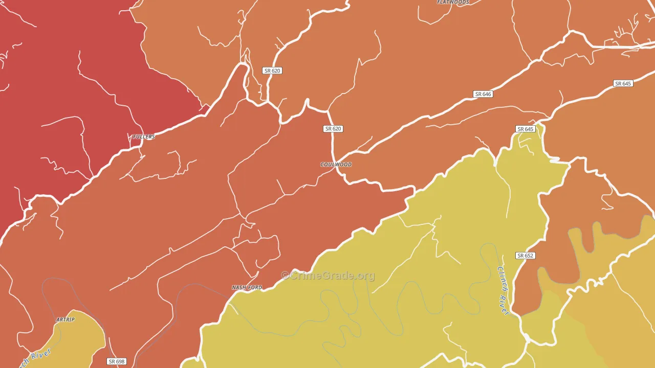 Coulwood, VA Map of Robbery Rates
