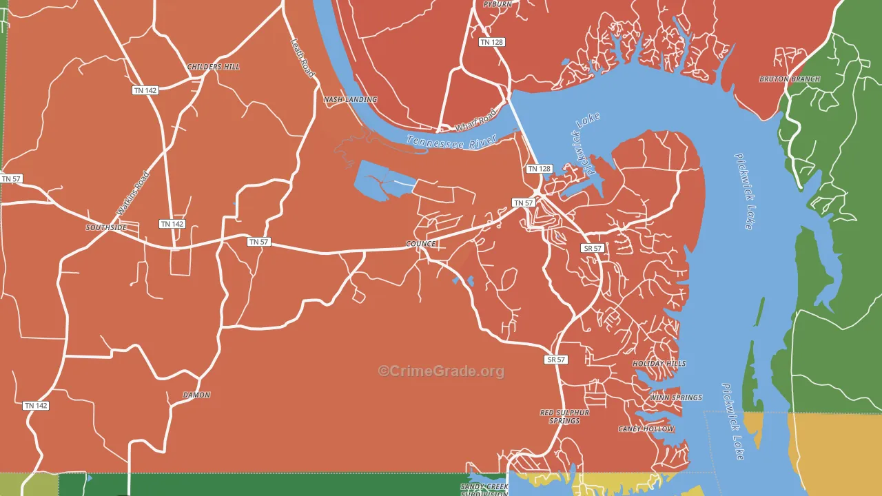 Counce, TN Map of Robbery Rates
