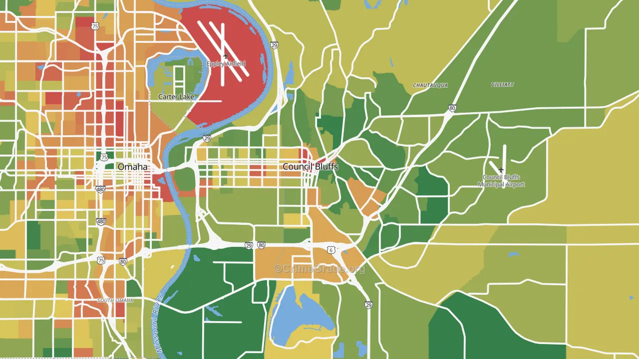 Council Bluffs, IA Map of Robbery Rates
