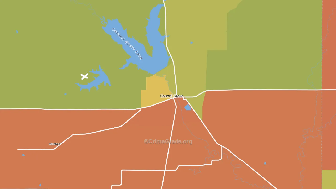 Council Grove, KS Map of Robbery Rates