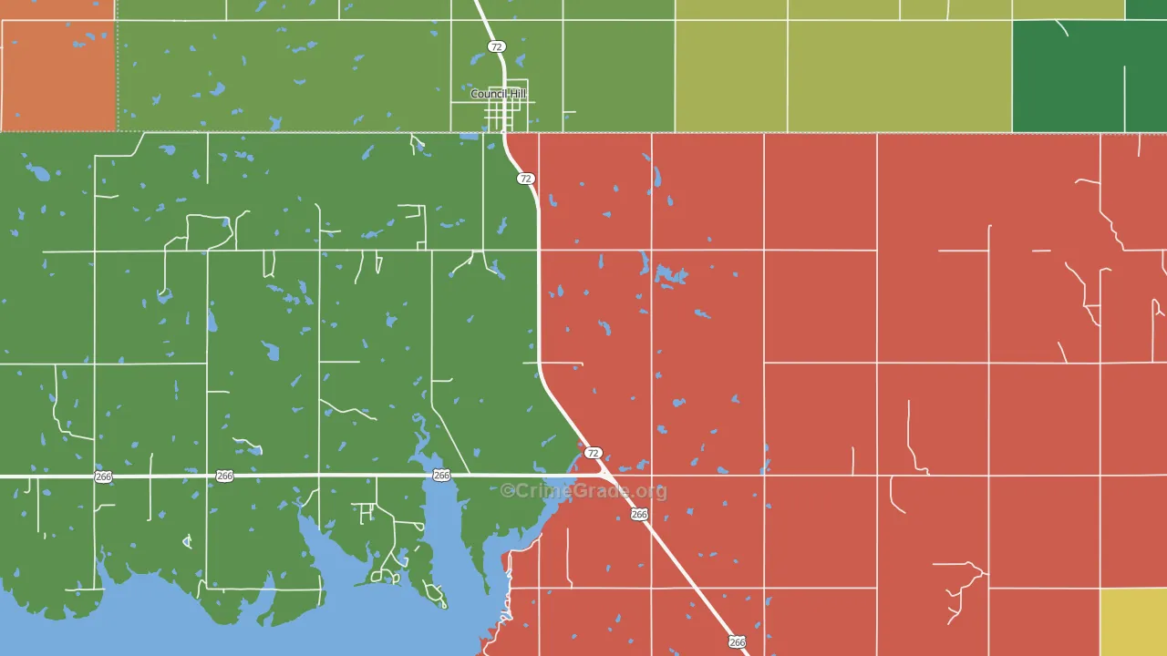 Council Hill, OK Map of Robbery Rates