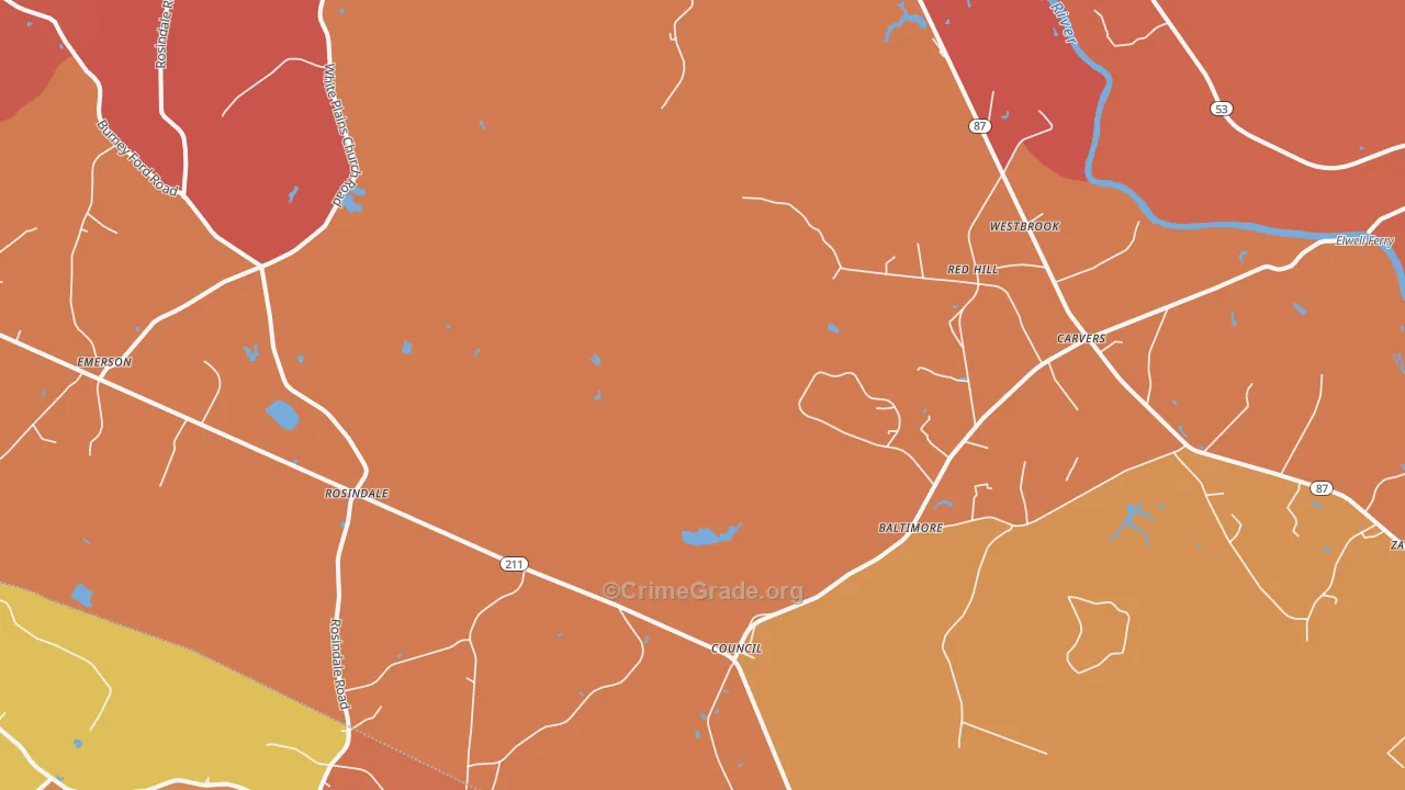 Council, NC Map of Robbery Rates