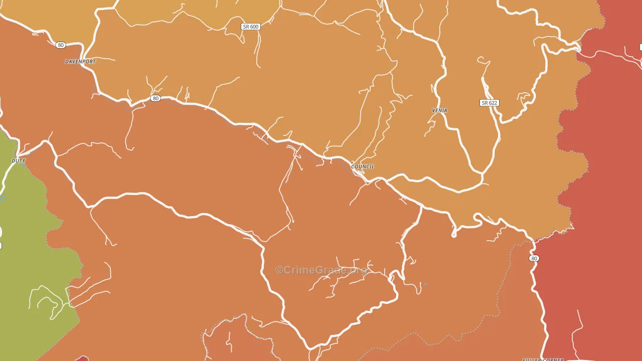 Council, VA Map of Robbery Rates