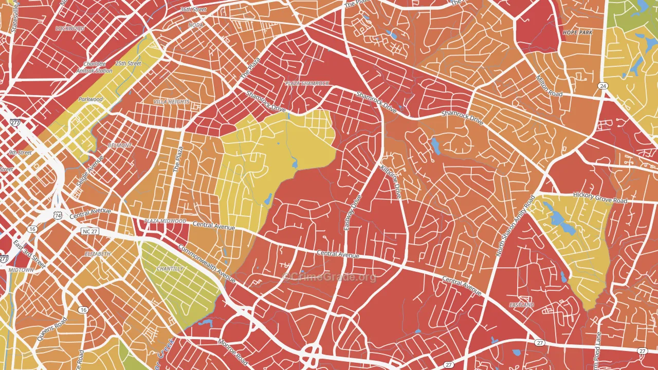 Country Club Heights, Charlotte, NC Map of Robbery Rates
