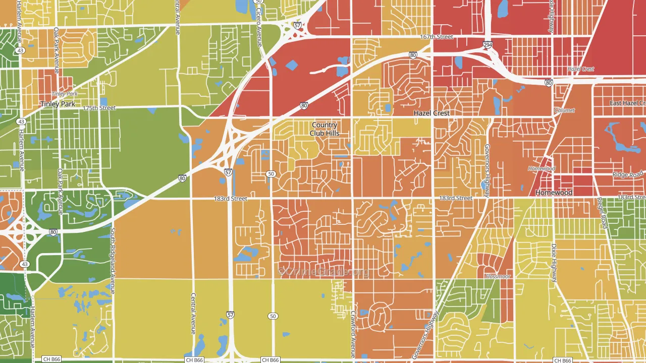 Country Club Hills, IL Map of Robbery Rates