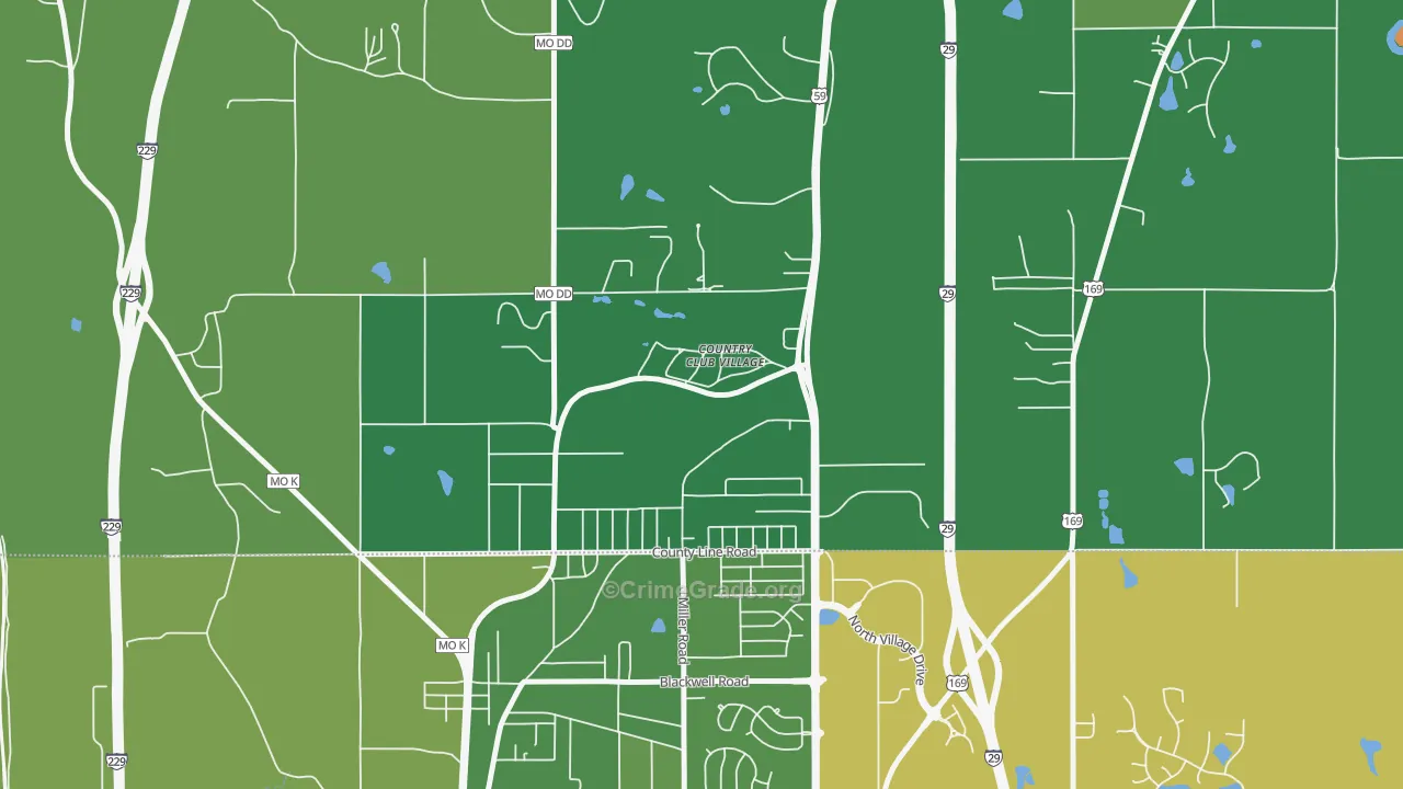 Country Club, MO Map of Robbery Rates