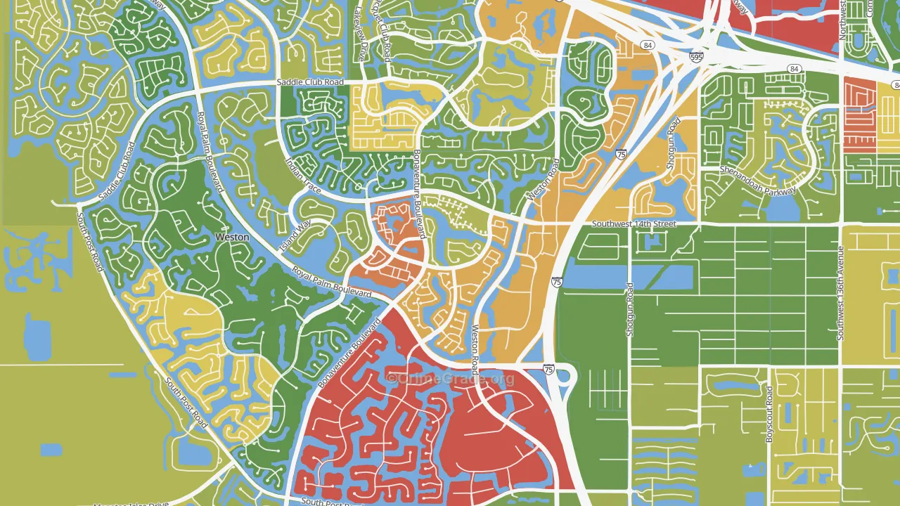 Country Isles, Weston, FL Map of Robbery Rates
