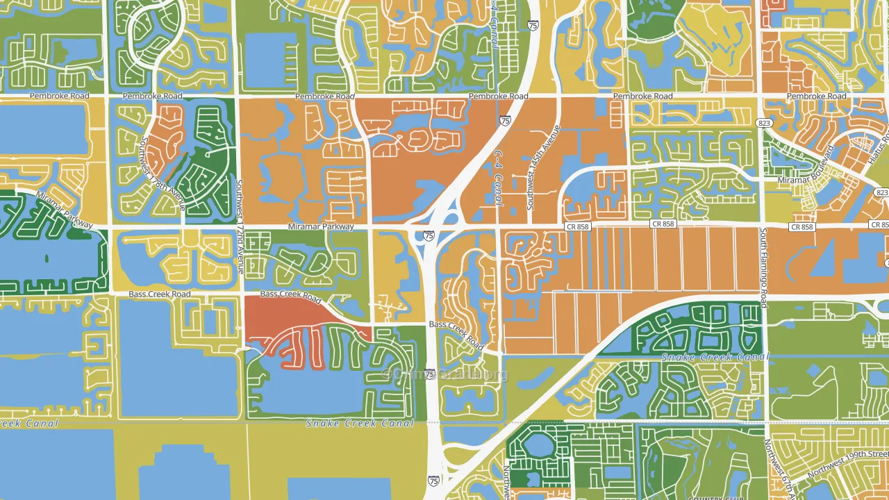 Country Lakes, Miramar, FL Map of Robbery Rates