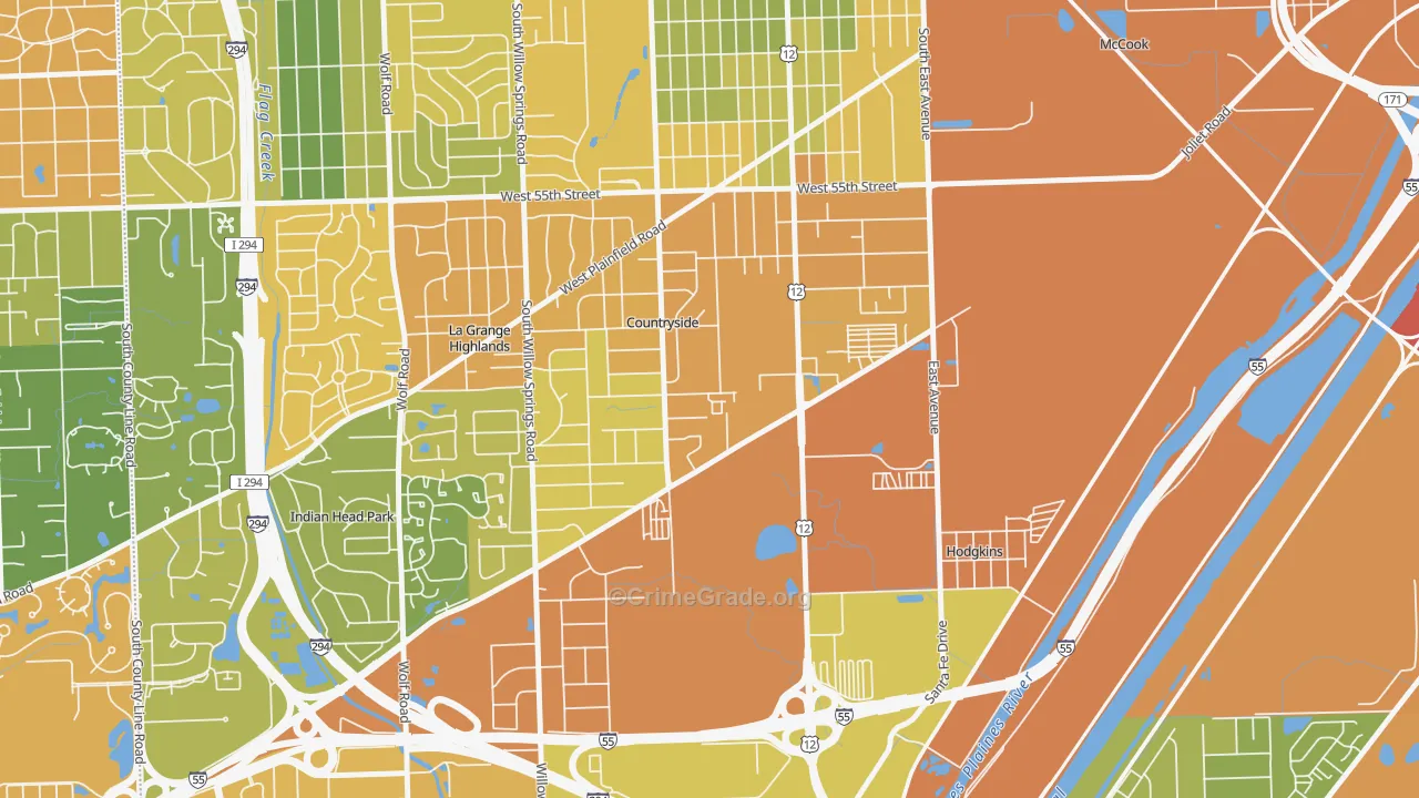 Countryside, IL Map of Robbery Rates