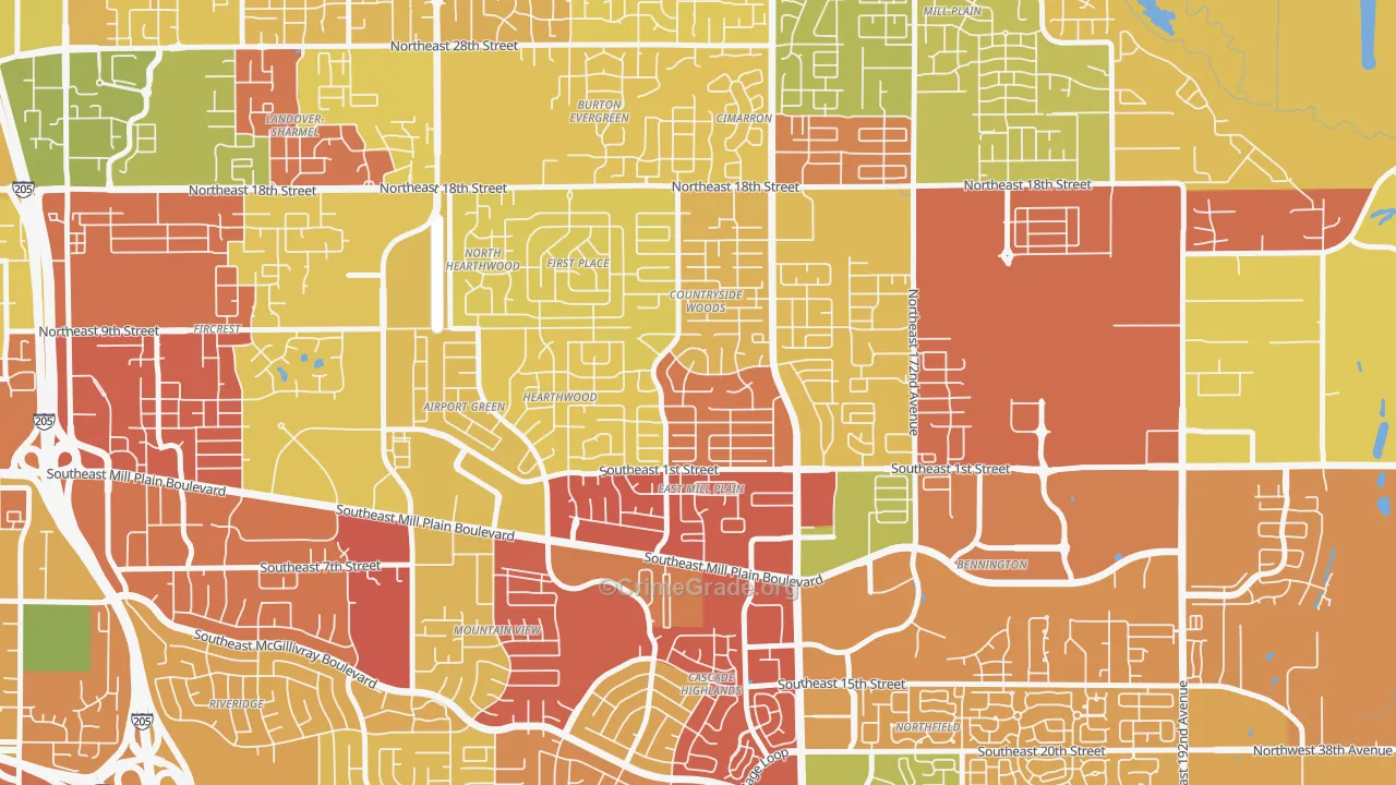 Countryside Woods, Vancouver, WA Map of Robbery Rates