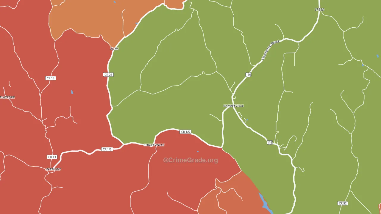 Countsville, WV Map of Robbery Rates