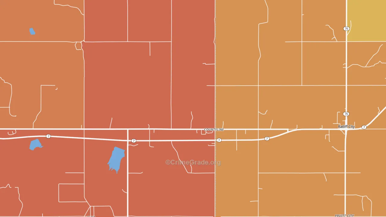 Countyline, OK Map of Robbery Rates
