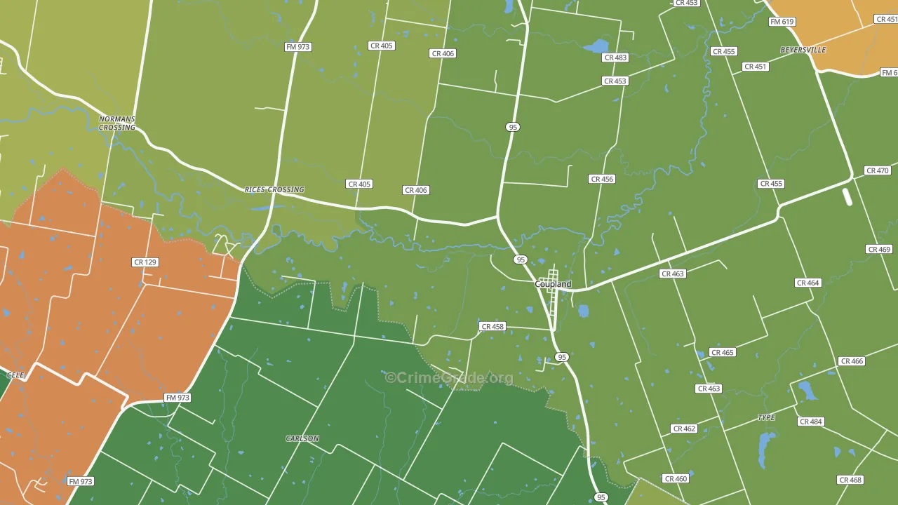Coupland, TX Map of Robbery Rates