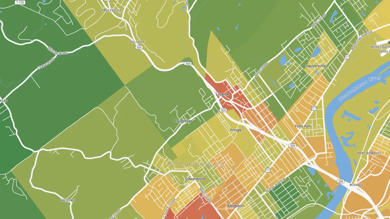Courtdale, PA Map of Robbery Rates