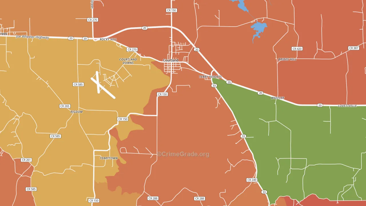 Courtland, AL Map of Robbery Rates