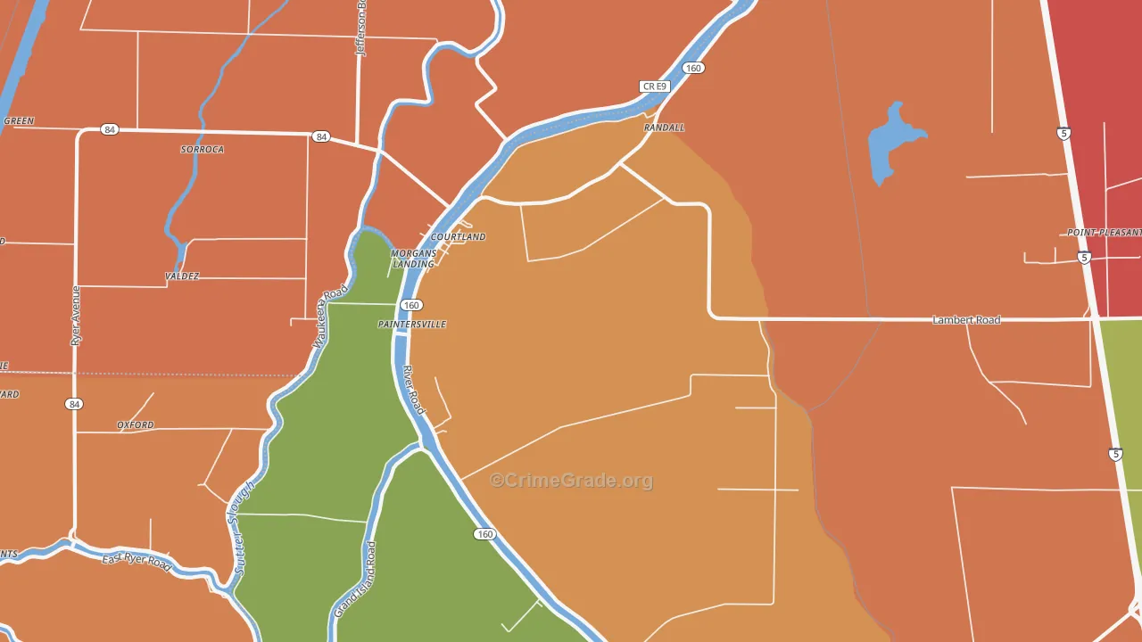 Courtland, CA Map of Robbery Rates