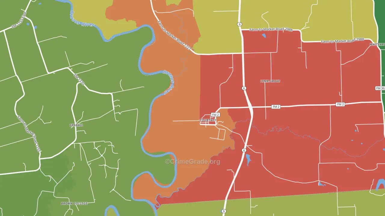 Courtney, TX Map of Robbery Rates